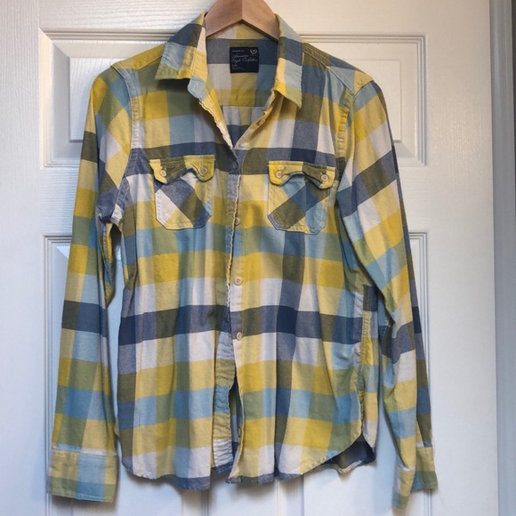 American Eagle Outfitters Tops - ♥️ American Eagle yellow & blue plaid shirt Large